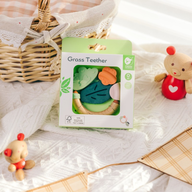 CLASSIC WORLD Drewniana Grzechotka Sensoryczna Gryzak 2w1