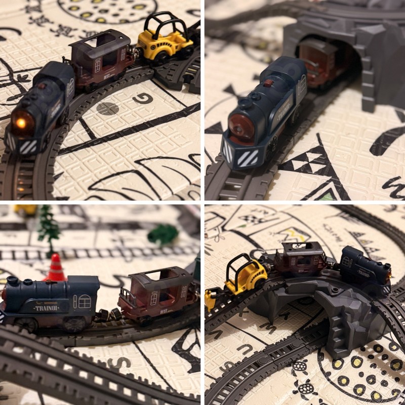 WOOPIE Elektryczna Kolejka Tor Retro Ciuchcia Lokomotywa + 2 Wagony – Zestaw 76 el.