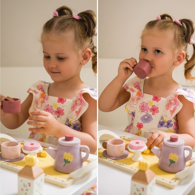 CLASSIC WORLD Drewniany Zestaw do Herbaty i Deserów 14 el.