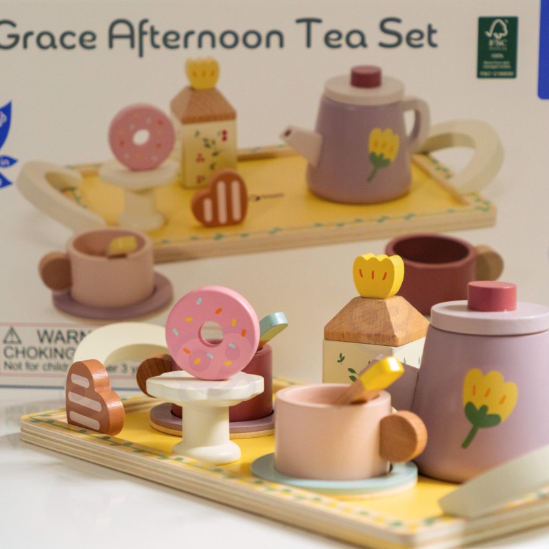 CLASSIC WORLD Drewniany Zestaw do Herbaty i Deserów 14 el.