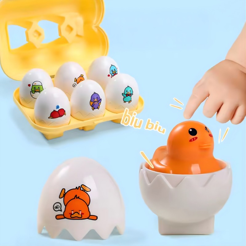 WOOPIE Układanka Sorter Montessori Dopasuj Kształty Zabawne Kurczaczki Jajka 6szt