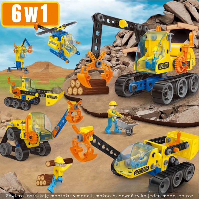 WOOPIE Klocki Konstrukcyjne Zbuduj Pojazdy Budowlane 6 Modeli STEAM