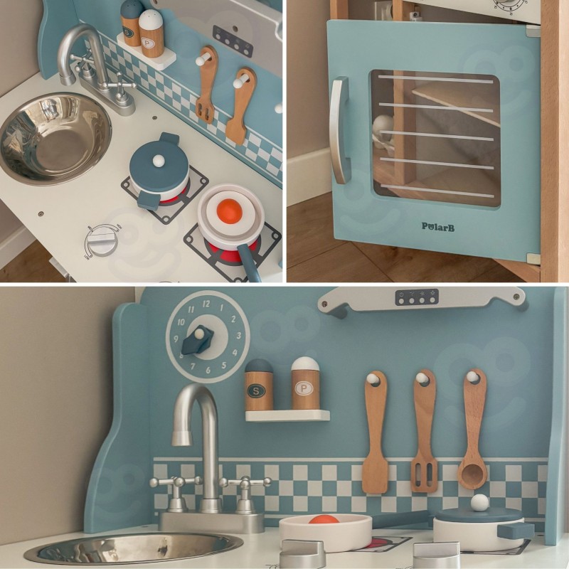 VIGA PolarB Drewniana Kuchnia z Akcesoriami Silver - Blue