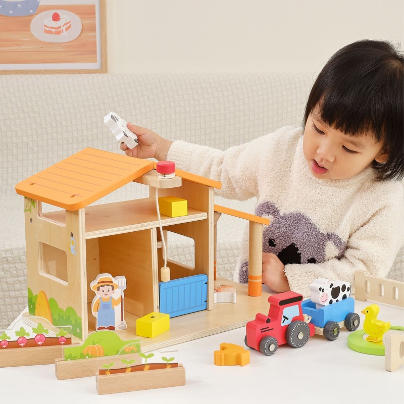 VIGA Drewniana Farma Dom Farmera Z Ogródkiem I Traktorem 21 el