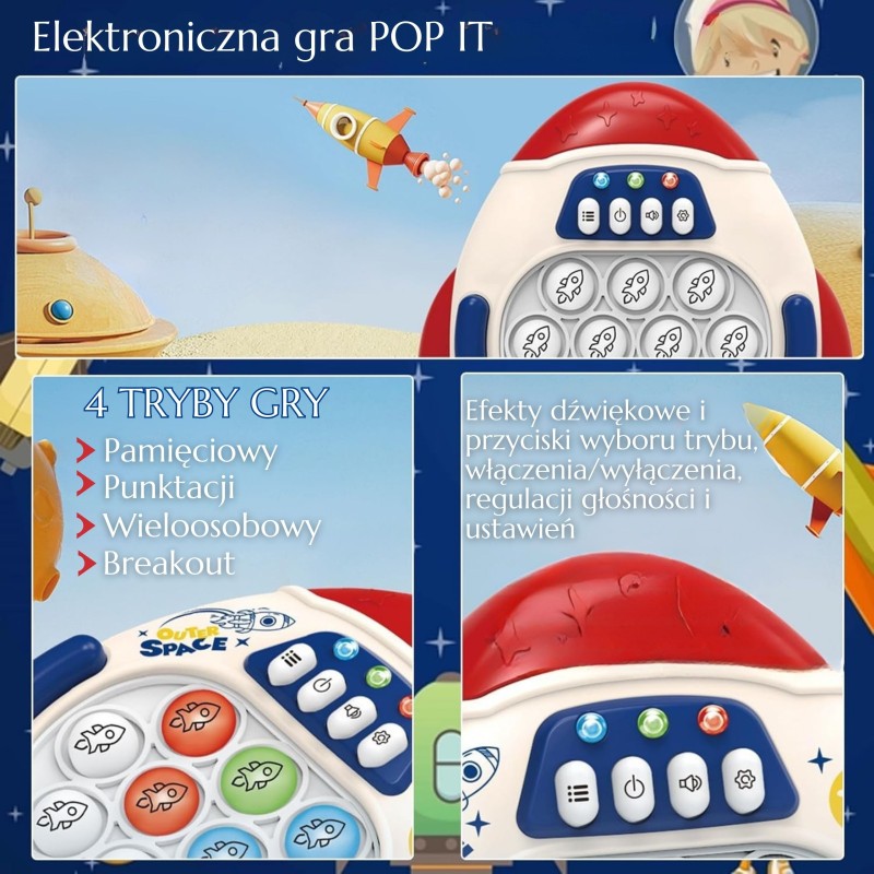 WOOPIE Gra POP IT Elektroniczna Antystresowa Zręcznościowa Rakieta red
