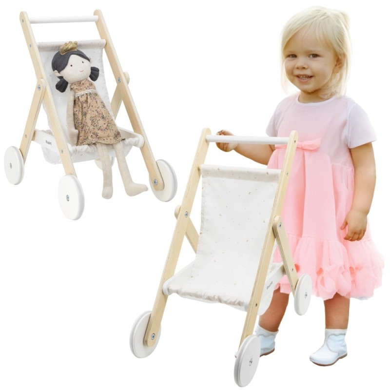 VIGA PolarB Drewniany Wózek Spacerowy Zabawka Skladany Spacerówka Dla Lalek