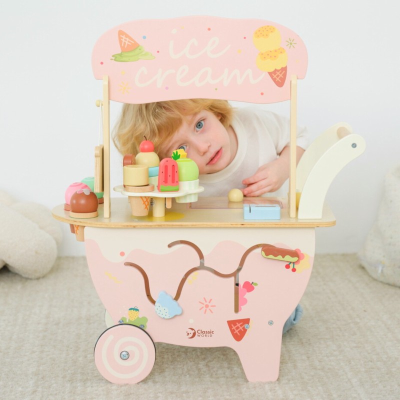 CLASSIC WORLD Drewniana Lodziarnia 3w1 Wózek 40 el.