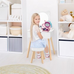 Viga Drevený toaletný stolík s príslušenstvom – Biely elegantný kútik krásy