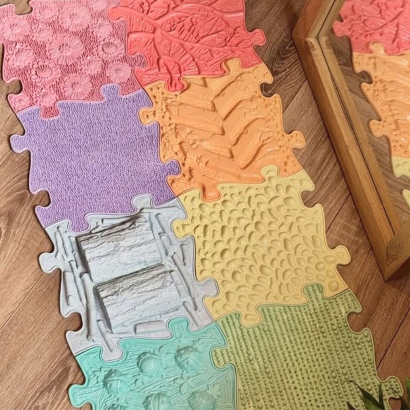 Woopie Senzorický ortopedický koberček Puzzle 8 ks – Pastelová Dúha